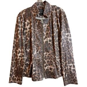 Clara Sunwoo Liquid Leather Cheetah Jacket Women's Sz XL Animal Print Full Zip